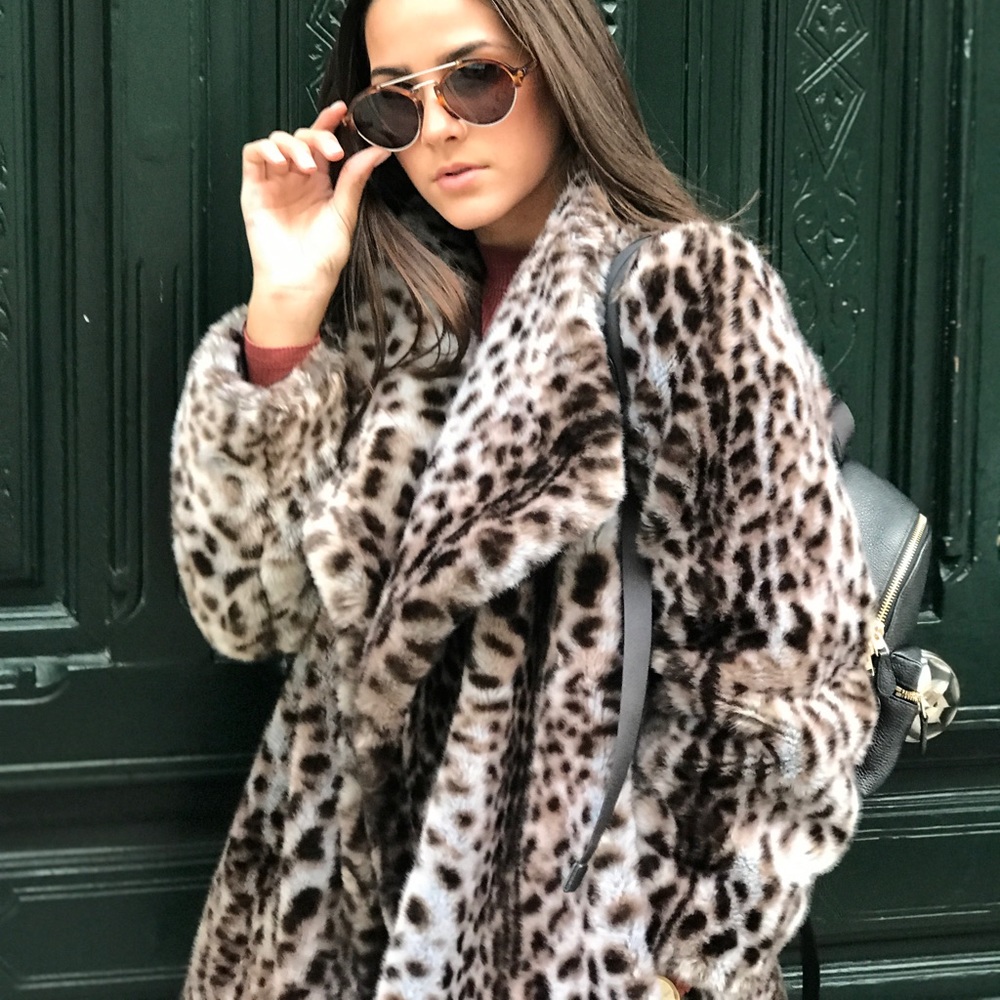 ZARA TRF leopard Faux Fur Coat